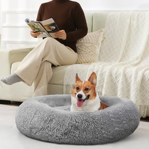 Image of JOLLYVOGUE Dog Bed, Calming Anti-Anxiety Large Dog Bed, Fluffy Donut Cushion for Medium and Large Pets (27 inch /30 inch /36 inch)