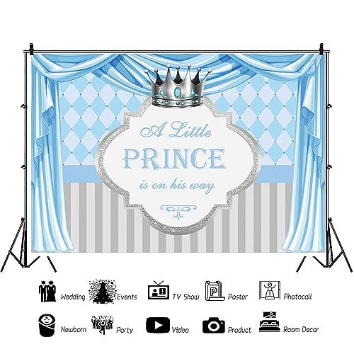 YongFoto 2.2x1.5m Baby Shower Photography Backdrop a Little Prince Is On His Way Crown Curtain Gender Reveal Photo Backdrops Kids Newborn Baby Shower Party Pregnant Woman Photography Studio Props - Image 3