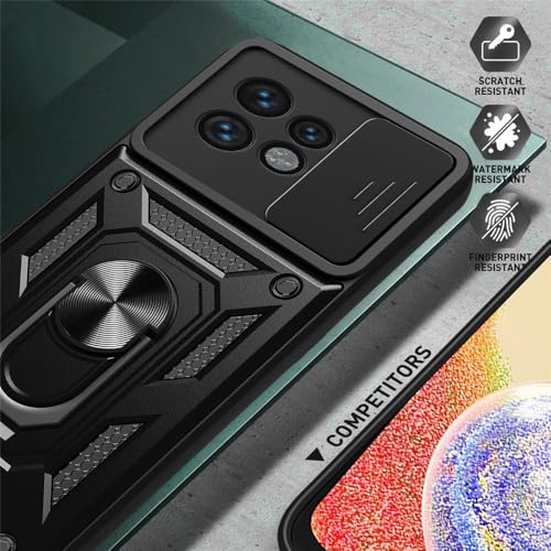 Image of Heavy Duty Back Case Cover for Moto Edge 40 Pro 5G, Shockproof Moto Edge 40 Pro Back Cover, Ring Case with Kickstand and Camera Protection Shutter - Black