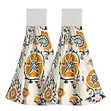 Jacquard Floral Hanging Kitchen Towels 2 Pack Summer Orange Circel Flower Tie Hand Towel Highly Abso