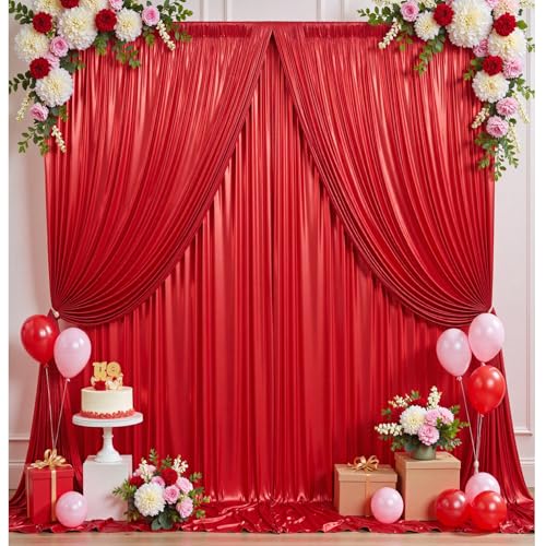 Rideau de fond à paillettes rouges sans plis 6x3m pour décor de fête réussi