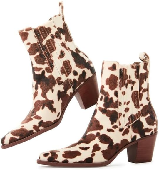 Women's Ankle Boots Pointed Toe Chunky Block Heel Western Booties Fashion Comfort Slip On Elastic Chelsea Booties