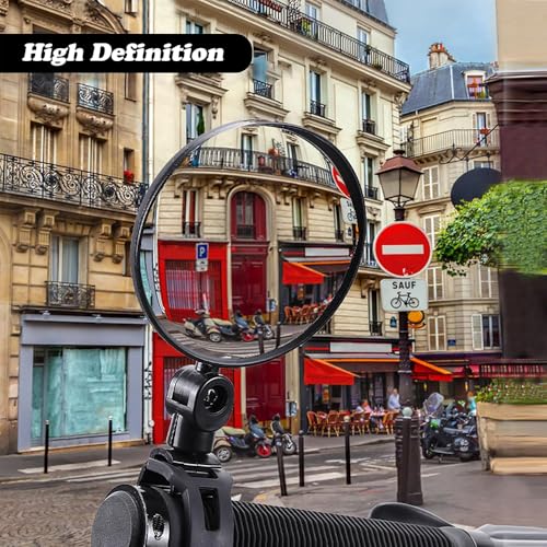 Bike Mirrors, Bicycle Cycling Rear View Safe Mirrors, Adjustable Rotatable Handlebars Mounted Scratch Resistant Glass Lens Plastic Convex Mirror for Mountain Road Bikes Easy to Install