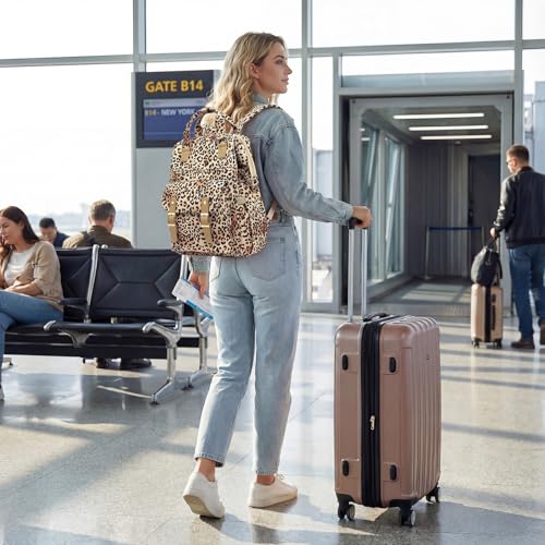 Image of Corduroy Laptop Backpack for Women 15.6 Inch Stylish College School Bookbag, Business Work & Travel Computer Backpacks (Leopard Brown)