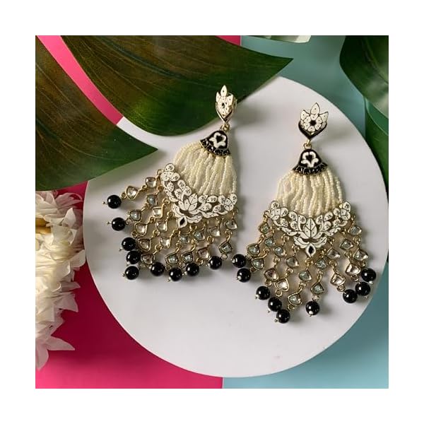 I Jewels 18K Gold Plated Traditional Handcrafted Meena Work Earring Glided with Kundan & Pearls (E2792) For Women's & Girl's - Image 3