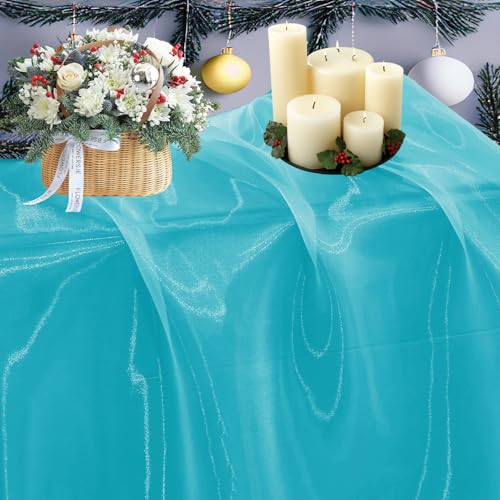 Image of MDS Pack of 10 Yard Sheer Organza Fabric for Wedding Party Home Event Banquet Decorations, Backdrop Curtain Craft Dress Sewing Fashion DIY Crystal Organza Tulle Fabric Bolt 44 inch Wide - Light Teal