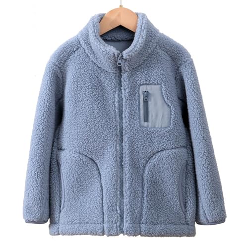 EnJoCho Outdoor Fleece Jacket Girl Fashion Korean Stand Collar Warm Fleece Thickened Coat Coat Little (Blue, 5-6 Years)2