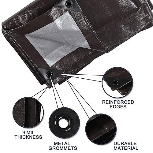 Heavy-Duty-Tarp-9-Mil-Thick-Multi-Purpose-Waterproof-Tarp-Protect-Your-Tent-Flatbed-Firewood-or-Roof-12-x-16-Feet-Brown-Sliver