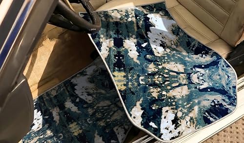 Image of CHIRON Premium Oriental Rug Look Car Floor Mat for Slavia Custom Fitted, Luxury Car Foot Mats Compatible with Skoda Slavia, Set of 5 Pcs, 100% Waterproof and Washable, Classic Blue
