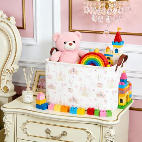 Image of Rectangular Pink girl princess basket,Pink Baskets,Collapsible waterproof storage basket,Books Box,Girl room Decor,Gift Baskets(Pink Princess)