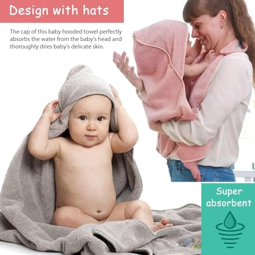 Image of KELRICER Hooded Baby Towels for Newborn, Hands Free Baby Hooded Bath Towel, Oversized Baby Towel with Super Absorbent 100% Cotton, 35.4 * 35.4 Inch Full Coverage Kids Bath Towel (Pink)