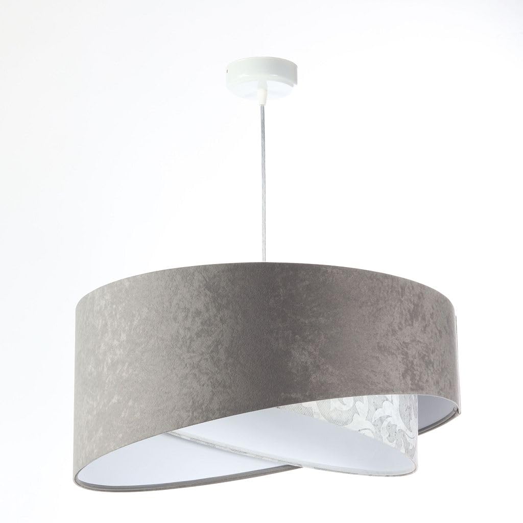 Licht-Erlebnisse Hängelampe Grau Stoff Velours Optik rund D: 50 cm Doppelschirm Modern E27 Hängeleuchte Wohnzimmer Pendelleuchte Schlafzimmer