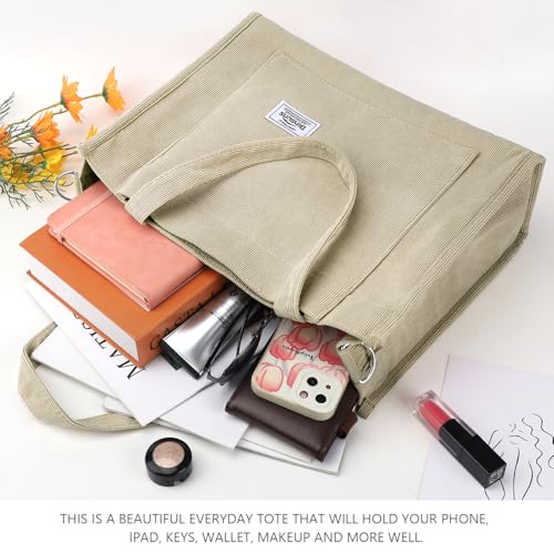 Image of Corduroy Tote Bag for Women Small Satchel Bag Mini Tote Bag Aesthetic Crossbody Handbag - School Work Travel Shopping
