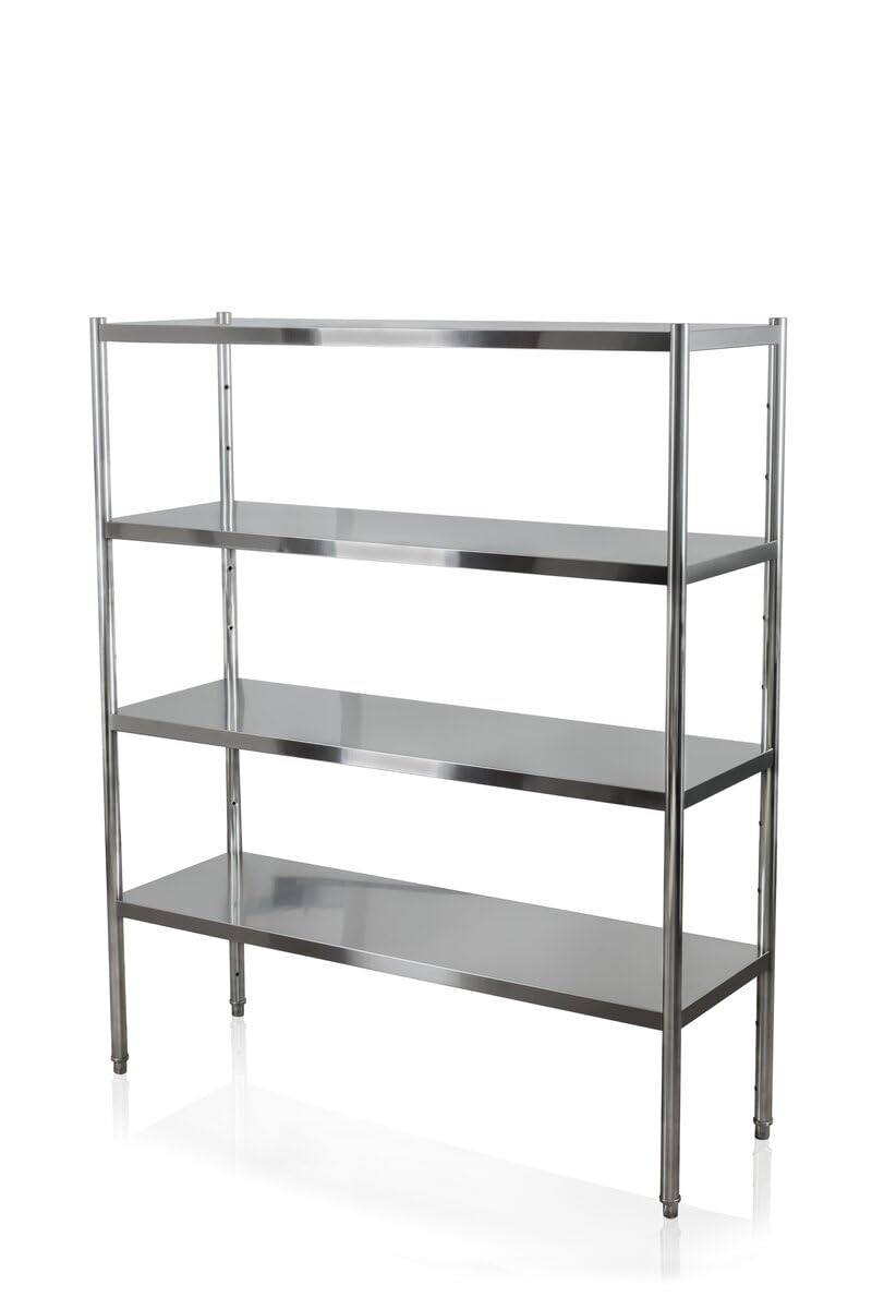 GastroHero Edelstahl Lagerregal Basic 120x50 Gastro Regal 4 Böden 1200x500x1800 mm Küchenregal Chrom-Nickel-Stahl AISI 201 Gastronomie Regal hohe Tragkraft 70 kg je Boden