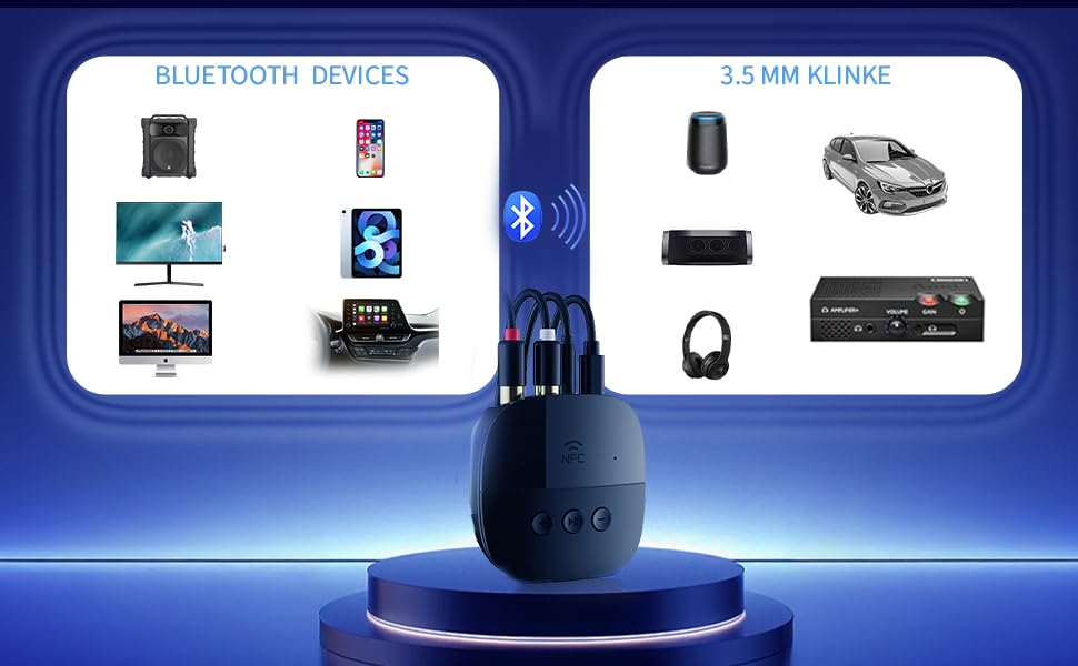 Receptor Bluetooth 6.0 Con NFC Y USB Para Audio En Coche, TV Y PC, Compatible Con AUX Y RCA
