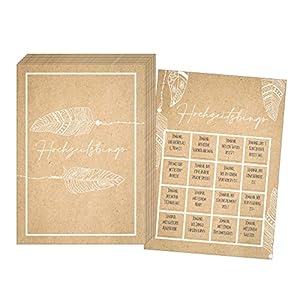 Jeka 50 Karten Hochzeitsbingo Vintage Boho