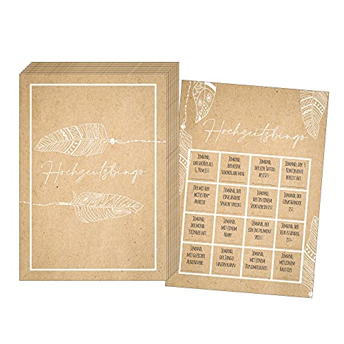 Jeka 50 Karten Hochzeitsbingo Vintage Boho