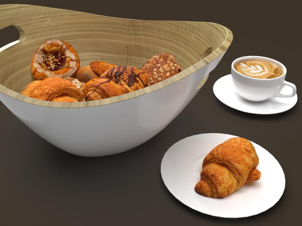 Purelite Modern Bamboo Wood Fruit or Vegetable Bowl | Decorative Home Decor Kitchen Counter Centerpiece Decorations and Dining Room Tables Centerpieces | White Accessories Bowls