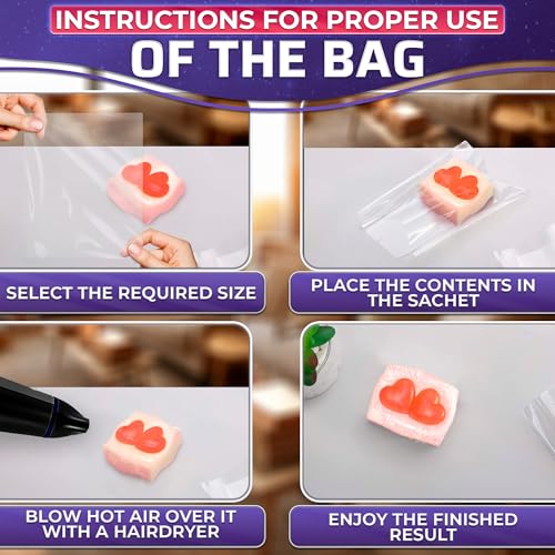 200Pcs Heat Shrink Wrap Bags – 3 Sizes 4x6" (120) 8x10" (50) 10x12" (30) Clear PVC Plastic – Compatible with Any Heat Gun or Hair Dryer at Medium Temperature – Great for Wrapping DIY Crafts and Gifts