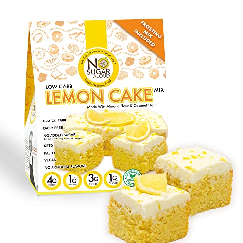 Lemon Low Carb Cake Mix, Gluten-Free & Plant-Based Keto Baking Mix, High Protein, High Fiber, Natural, No Artificial Flavors, Dairy-Free & Paleo-Friendly, sugar free, 13oz - No Sugar Aloud