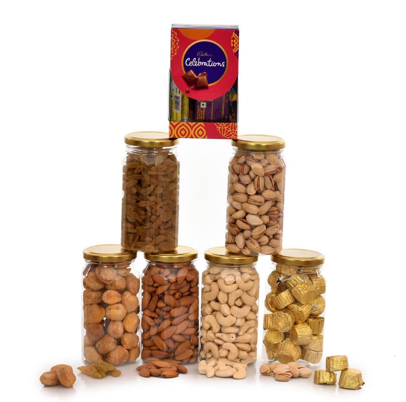 Image of NUTRI MIRACLE Diwali Dry Fruits Nuts Chocolates Laddu Candles Hamper for Friends & Family