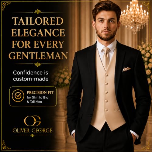 Image of Oliver George 4pc Men's Solid Formal Suit Waistcoat Tuxedo Dress Vest Necktie Bowtie Handkerchief Set for Suit or Tuxedo