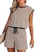 Dokotoo Rompers for Women Casual Wide Leg Summer Lounge Set Striped One Piece Overalls Loose Fit Jumpsuits with Side Pockets 2026 Fashion Beach Vacation Clothes Brown XX-Large