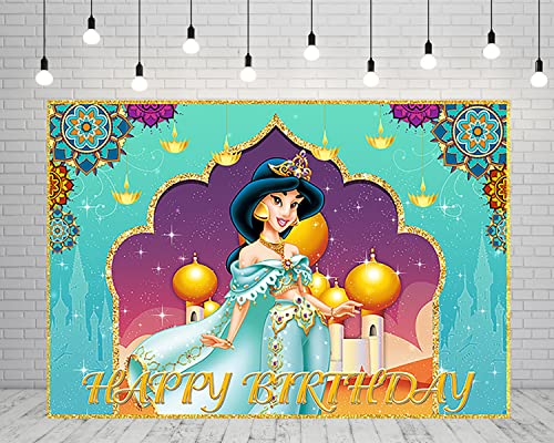 Princess Jasmine Backdrop for Birthday Party Supplies 5x3ft Aladdin Photo Backgrounds Aladdin Theme Baby Shower Banner for Birthday Cake Table Decoration