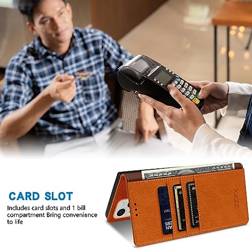 Image of ZZXX for iPhone 13 Mini Wallet Case Strong Magnetic 5.4 inch,Brown