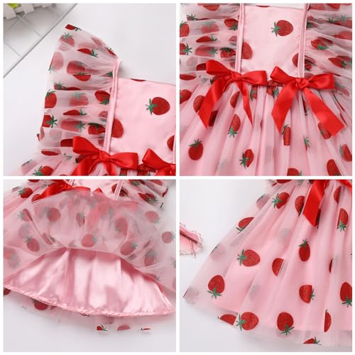 IDOPIP Baby Girls Sequin Strawberry Cherry Tutu Dress Summer Backless Lace Princess Birthday Party Dress with Headband Outfit3