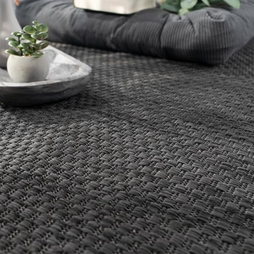 Paco Home Outdoor Teppich Flachgewebe Sisaloptik Modern Einfarbig meliert wetterfest & pflegeleicht Küchenteppich Ideal für Terrasse Balkon Garten, Grösse:160x220 cm, Farbe:Anthrazit