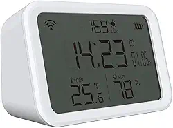 WiFi Temperatura Umidade Detecção de Luz Despertador 4 em 1 Sensores Inteligentes Casa Mesa Doméstica Quarto Sala de Estar Temperatura Sensores de Umidade Hora Data Exibição Celular APP Remoto