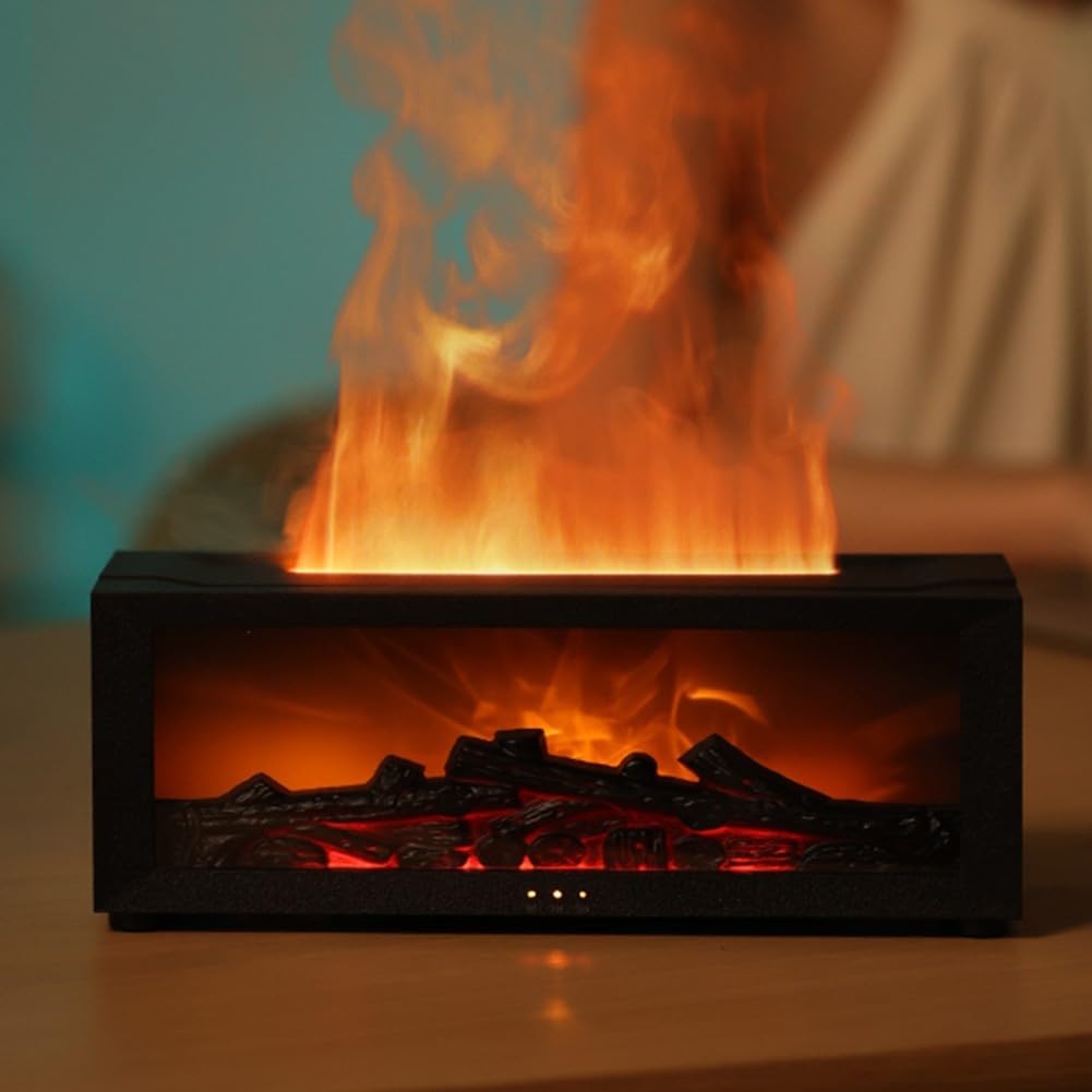 ZYWUOY Diffuseur de cheminée, diffuseur d'arôme de flamme 3D, humidificateur coloré avec télécommande, modes d'éclairage doubles, pour la maison et le bureau (noir)