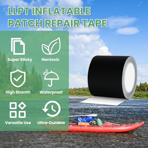 LLPT Aufblasbares Flicken-Reparaturband | Schwarz | 51 mm x 3 m | Wasserdicht Langlebig zäh | Klebstoff für Luftmatratzen Hüpfburgen Schlauchboote Schwimmbeckenringe Luftkissen (IPT5033BK2)
