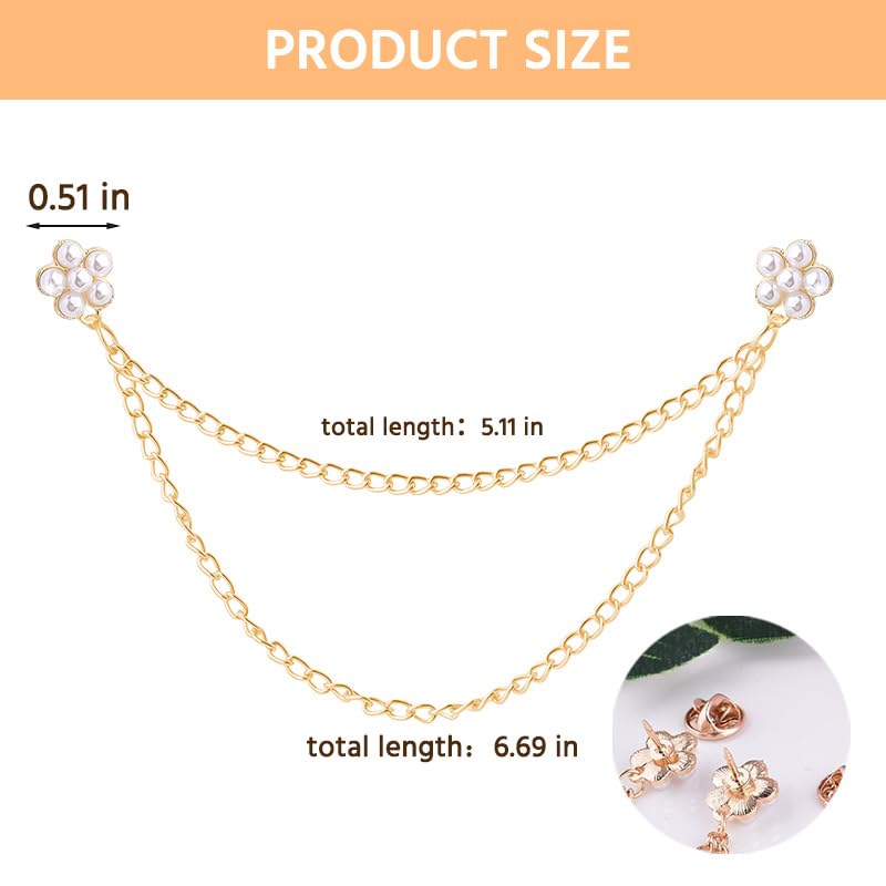 Image of Pearl Brooch Pins Tassel Chain Brooch Collar Pins Lapel Pins for Men Women Dress Shirt Collar Chain Suit Collar Brooch Hanging Chain Lapel Pin for Men Suits Tuxedo Shirt Accessories