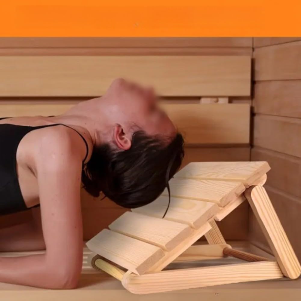 Poggiatesta ergonomico in legno per sauna, comfort e supporto