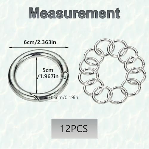 12 Stück Karabiner Rund 60mm, Karabinerhaken Rund Zinklegierung Runde Karabiner Ring Karabinerring Taschenringe für Schlüsselkette DIY Handwerk (Silber)