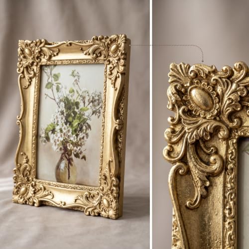 Portarretratos vintage floral que resalta fotos apagadas con un relieve tallado elegante 8