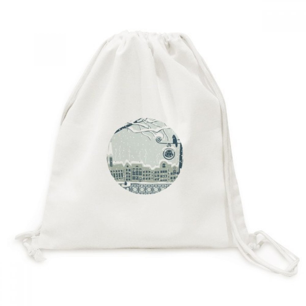 Sac à cordon en toile de lin imprimé ville enneigée pour vos sorties