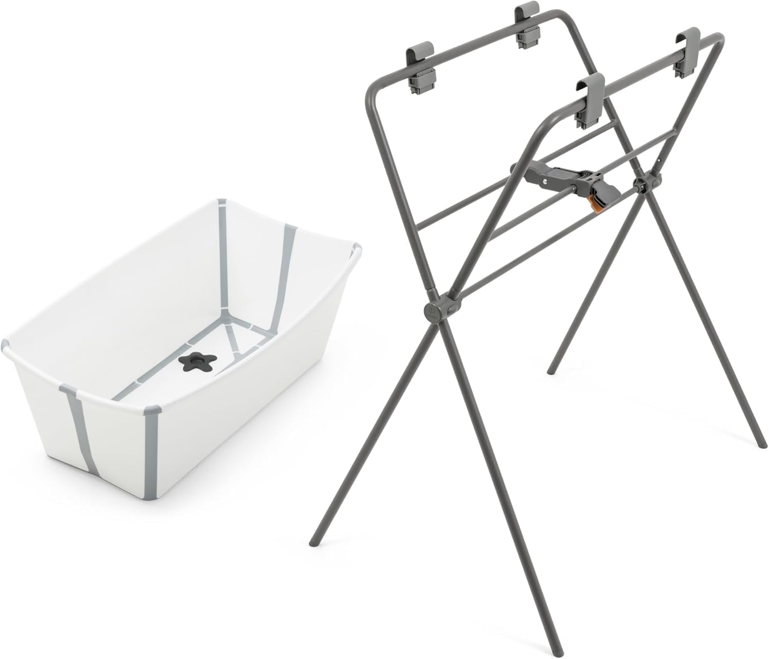 Wanienka Stokke Flexi (biała) + stojak na wannę Flexi - wanienka dla niemowląt do 10 kg - składana, trwała i łatwa do przechowywania - wygodna w domu lub podróży