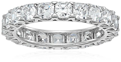 Platinum-Plated Sterling Silver Swarovski Zirconia Asscher-cut All-Around Band Ring, Size 7