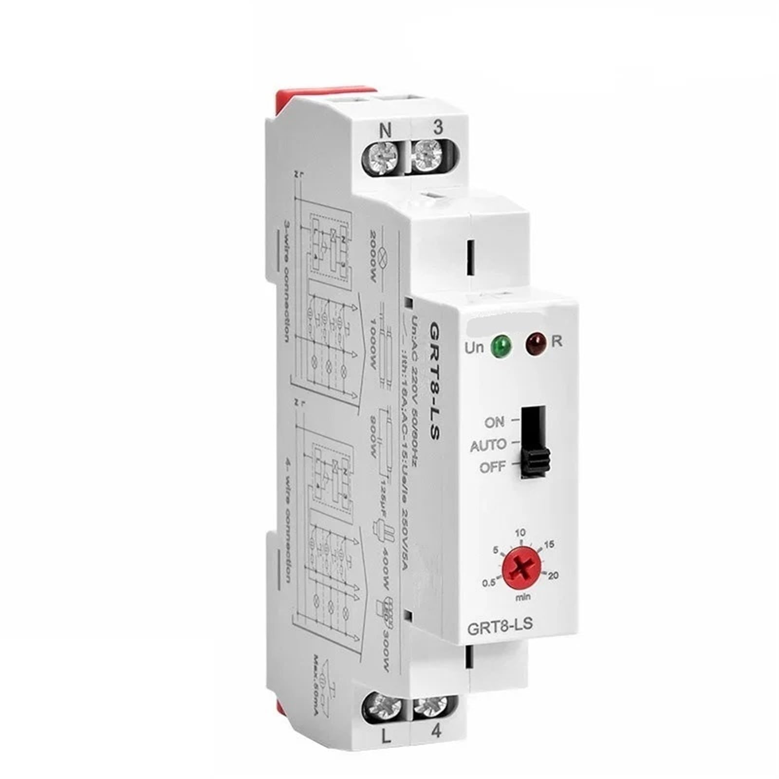 GRT8-LS/LM Interruttore for scale su guida Din Interruttore timer for illuminazione 230VAC 16A 0,5-20 minuti Ritardo Spegnimento relè Interruttore della luce 1 pz (Color : GRT8-LS AC230V)