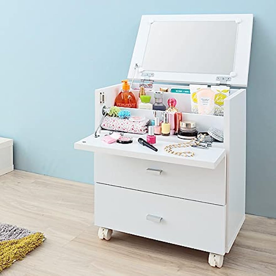 コスメボックス 鏡付き ミラー メイクボックス キャスター 組み立て品
