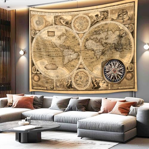 JAWO Tapeçaria de mapa-múndi para estudantes, mapa do mundo com países e grandes cidades, tapeçaria