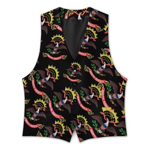 North Dakota State Logo Trendy Vest Suit for Men V Neck Formal Dress Waistcoat Vests Business Slim Fit2