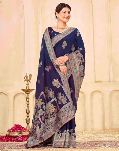 Image of SIRIL Women's Silk Kashmiri Minakari Jacquard Saree With Unstitched Blouse Piece
