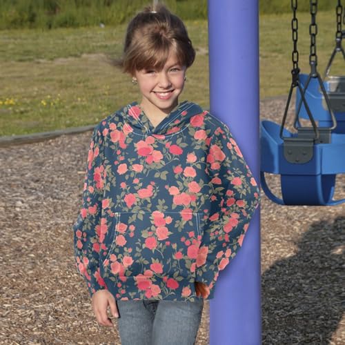 KLL Seamless Pattern Red Roses Unisex Girls Boys Sweatshirts Sweater Casual Hooded Pullover Hoodies with Kangaroo Pocket4