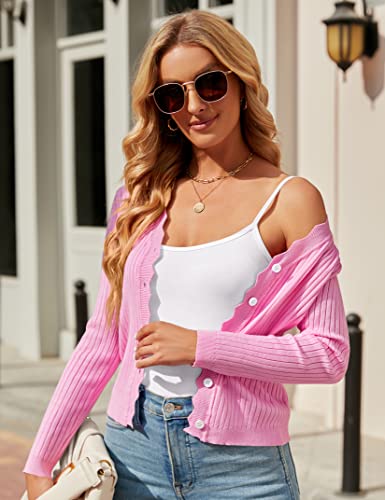 Image of Womens Cropped Cardigan Knit Shrugs for Dresses Tops V Neck Button Down Cardigans Sweaters