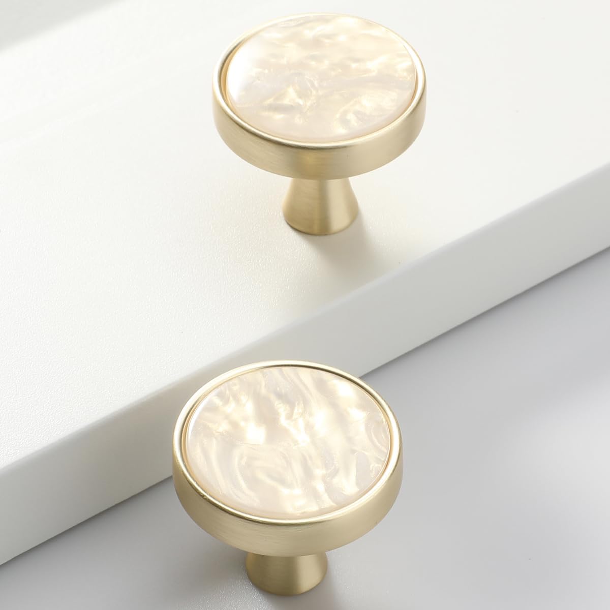 10 Pack Round Gold Knobs 1.2" Brushed Yellow Pearl Gold Drawer Knobs,Cabinet 1 Hole Hardware Handles Decorative Furniture Knobs for Dresser Wardrobes - Image 4