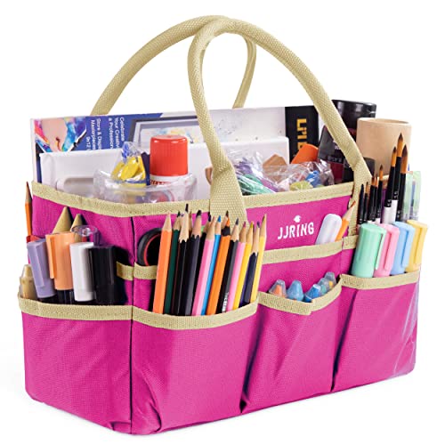 Image of JJRING Craft and Art Tote - 600D Rose Red Nylon Fabric Art Sewing Organizer Bag with Pockets - for Craft, Scrapbooking, Medical, and Office Supplies Storage